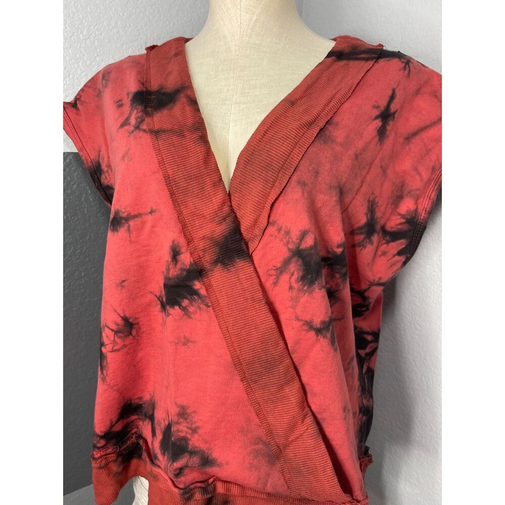POL Rust Red Black Tie Dye Wrap Sweatshirt Vest S Cotton V Neck Pullover